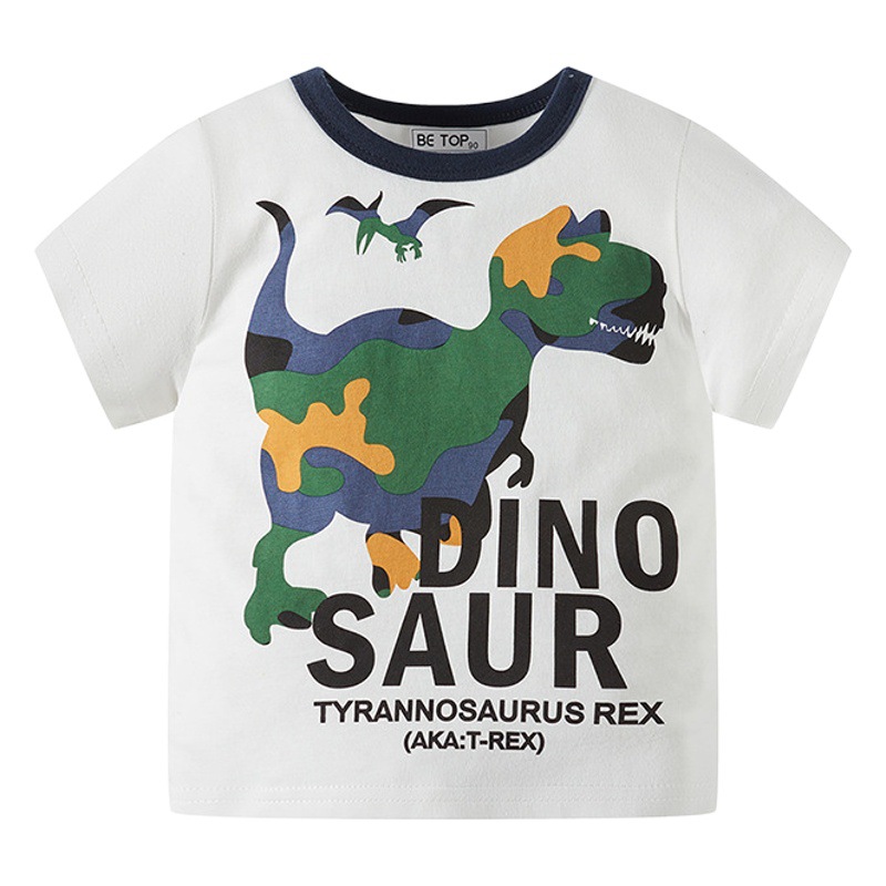 Camiseta de Niño para Verano 2025, Nueva Camiseta de Manga Corta con Estampado de Camuflaje y Dinosaurios, Ligera, Elegante y Moderna
