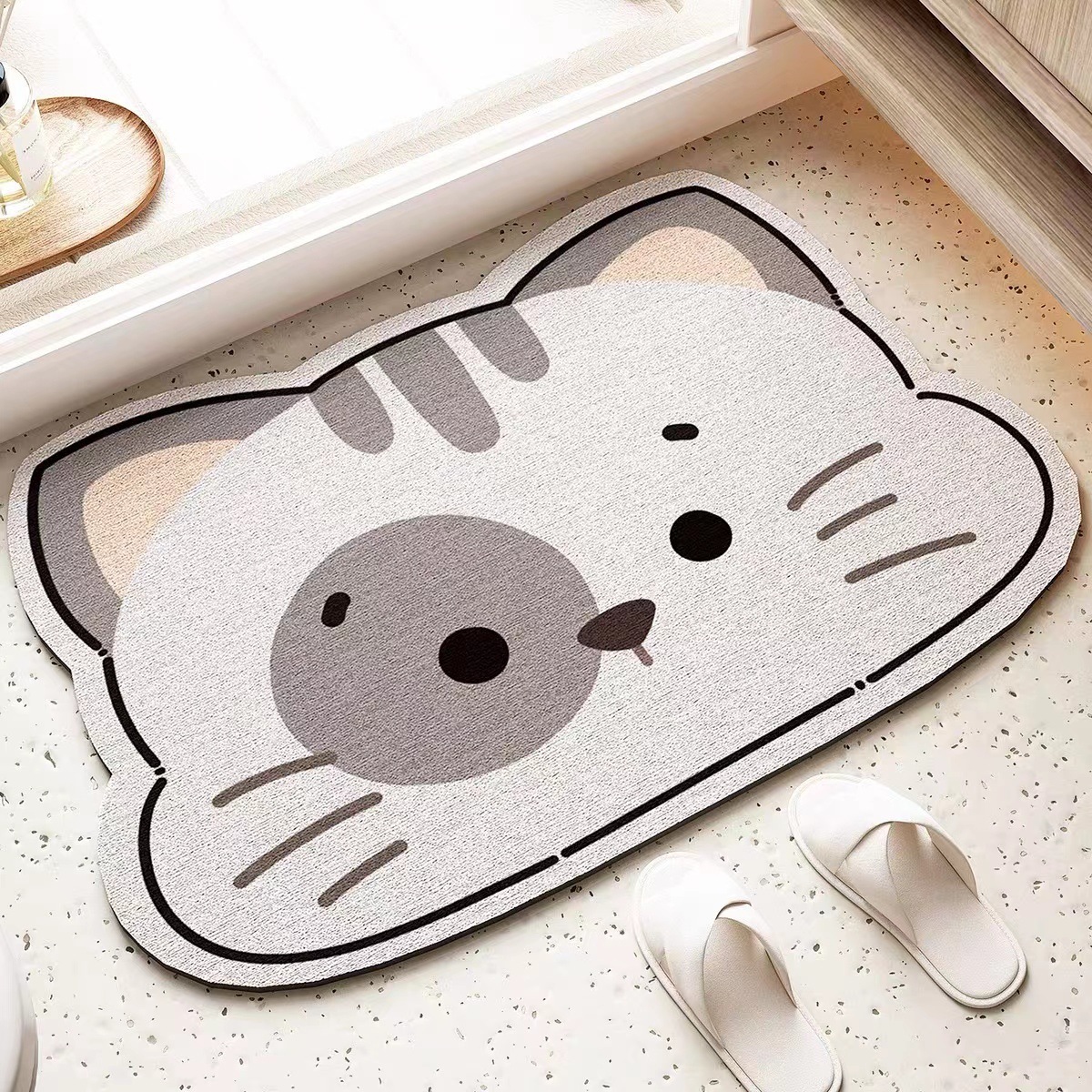 Baño doméstico absorción de agua almohadilla de pies de dibujos animados de forma especial almohadilla de suelo de barro de diatomeas secado rápido se puede cortar almohadilla de pies de puerta de baño