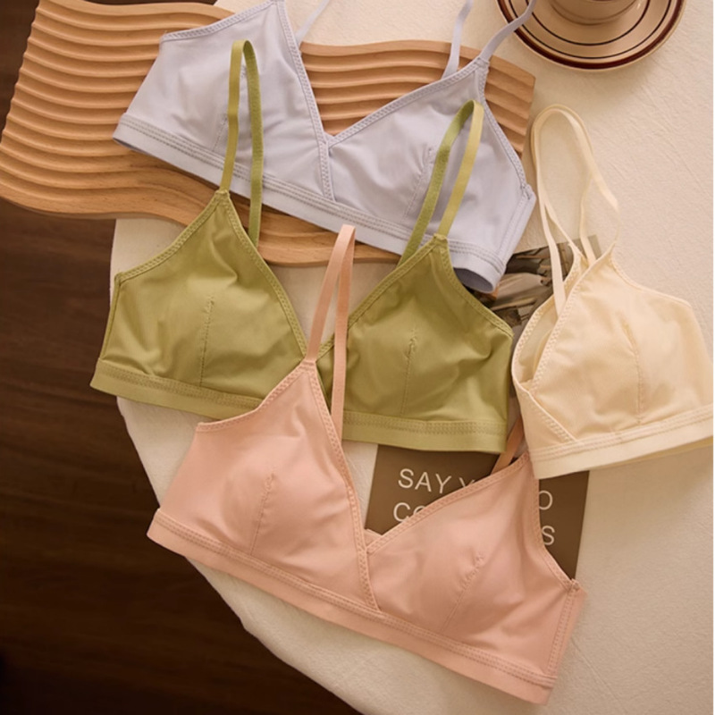 French Style Underwear Women's Small Chest Gathering Not Empty Cup Without Steel Ring Triangle Cup Bra Ultra-thin Women's Summer Sexy Pure Desire