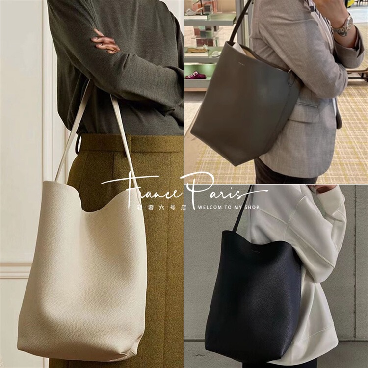 The Row Genuine Leather Large Capacity Commuter Tote Bag Premium Sense Top Layer Cowhide Bucket Bag Single Shoulder Handbag for Women