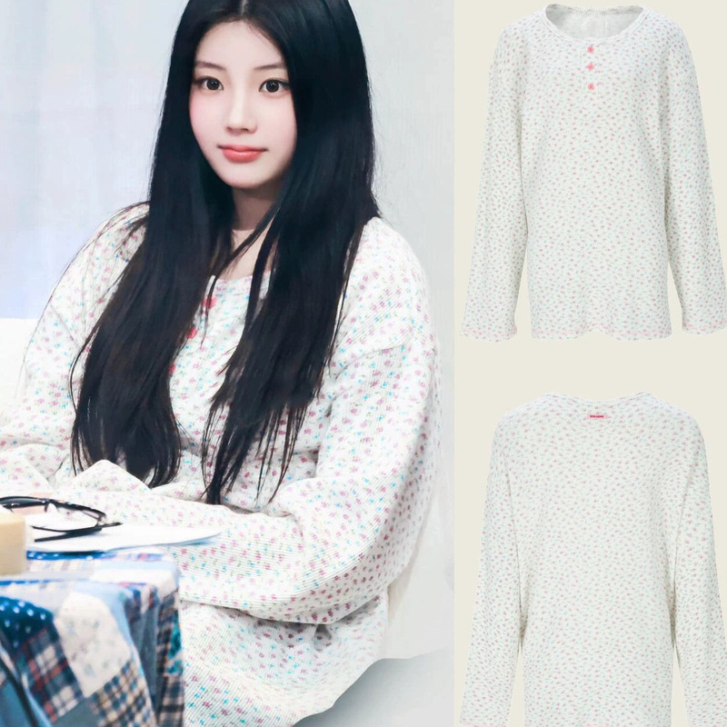 Korean niche fashion brand minjiena floral long-sleeve T-shirt for women, same style as Lee Yoon-hee and Wei Xue, casual top for autumn and winter Korean niche fashion brand minjiena floral long-sleeve T-shirt for women, same style as Lee Yoon-hee and Wei Xue, casual top for autumn and winter