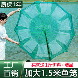 扇形折叠鱼笼抓鱼神具渔网笼捕大鱼虾笼进口八孔加厚加速卖通