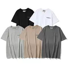 FOG ESSENTIALS Streetwear Reflective Letter Loose Unisex Short Sleeve T-Shirt Summer Couple Tee