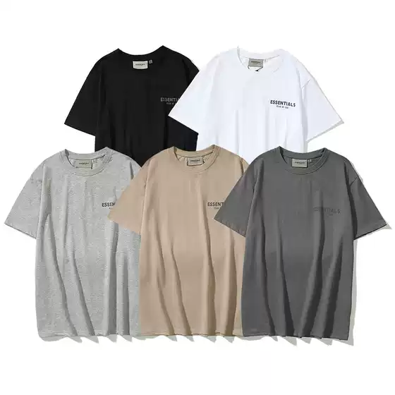 FOG ESSENTIALS Streetwear Reflective Letter Loose Unisex Short Sleeve T-Shirt Summer Couple Tee