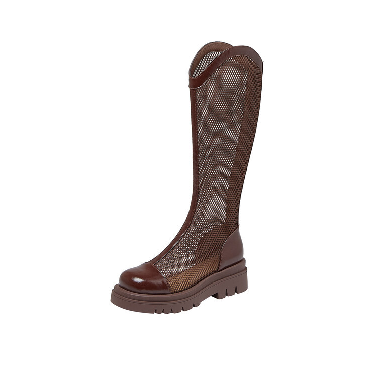Boot nữ da lưới thoáng khí mùa hè, đế dày rỗng, ống rộng cho chân to — Màu nâu ống lớn, Màu đen cổ ống lớn, Ống nhỏ màu đen, Ống nhỏ màu be chi tiết 65