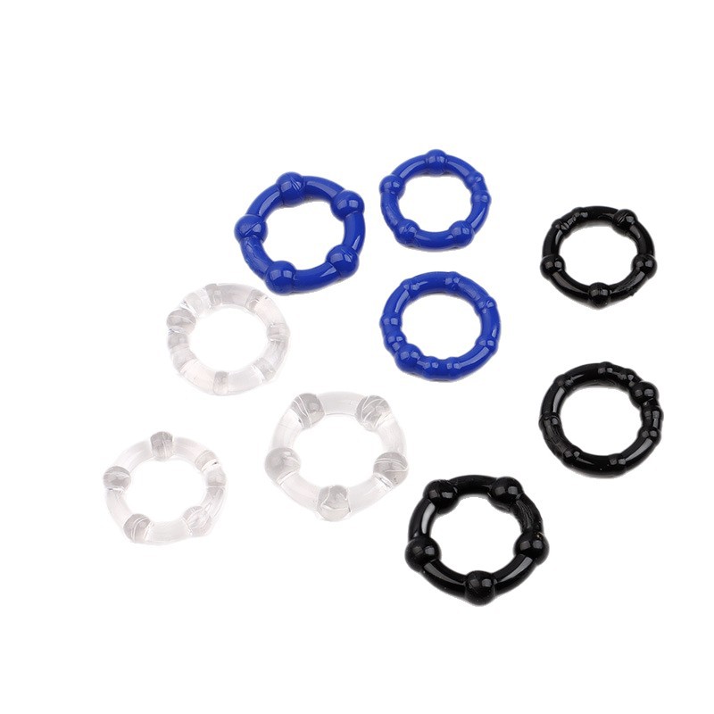 Semen Locking Ring TPE Triple-Ring Penis Exerciser Blue Delay Ring — detail image 5