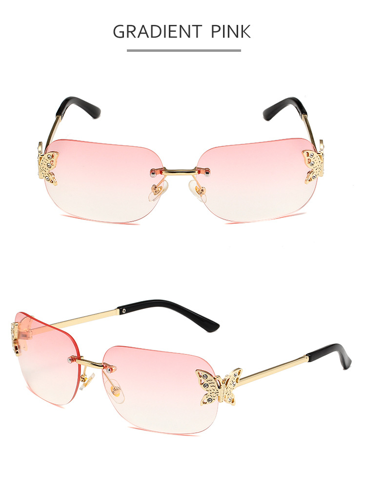 50g Weight Frameless Glasses Structure Sunglasses Classification PC, UV400 Protection Lens Material Square Glasses Style Travel Occasion Butterfly Pattern Women's Gender Simple Style, Classic Style Style Grey, Gold Color Simple Style Classic Style Butterfly PC UV400 Protection Square Frameless Women's Sunglasses 9
