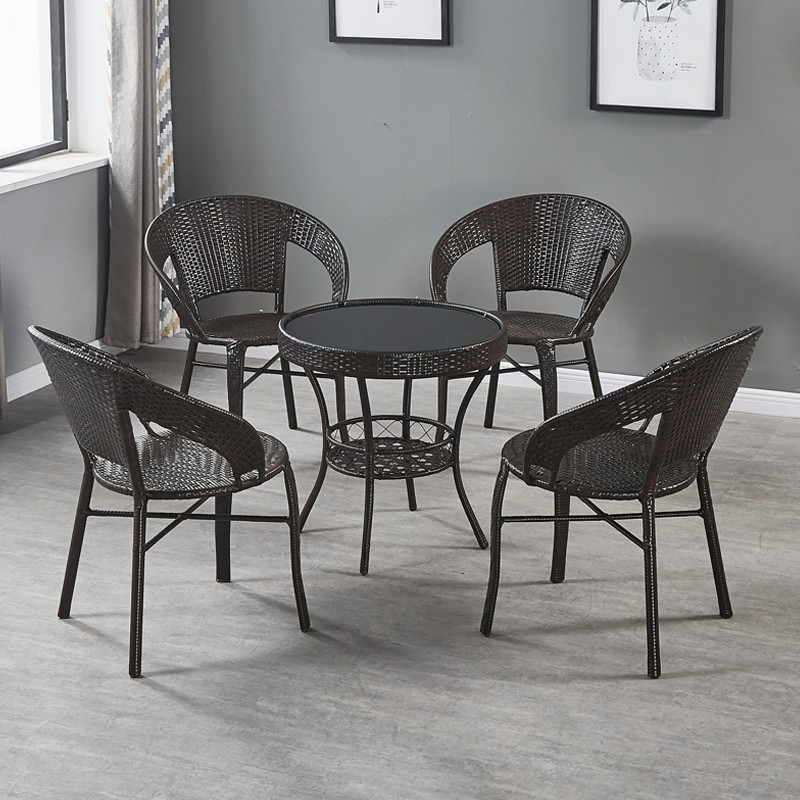 [핫셀 플래시 세일] 의자 4개 + Φ60 블랙 유리 원형 테이블 [브라운]●잘생긴★★★★★