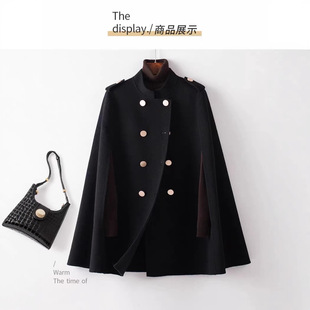Black Cape Double-Sided Cashmere Coat Women's Cape 2025 Autumn and Winter Small Australian Wool Wool Outwear