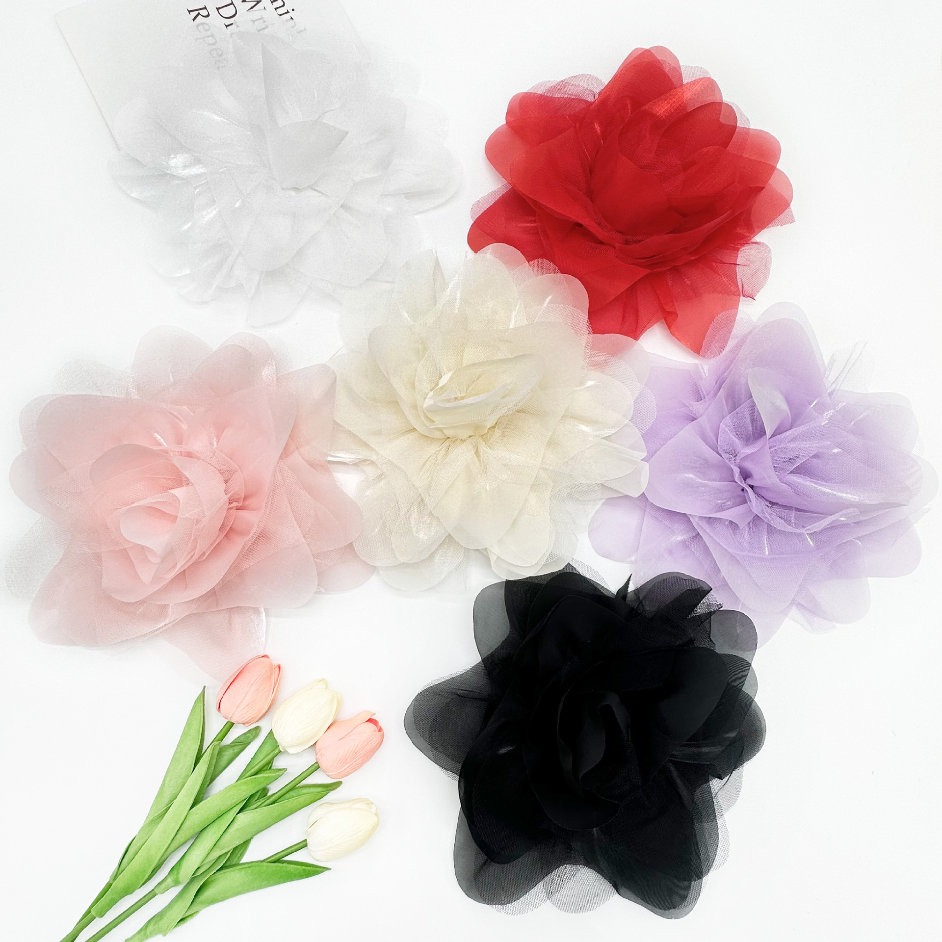 27cm hilo de malla plegada francesa gran flor flor hecha a mano accesorios de ropa accesorios de decoración broche accesorios al por mayor