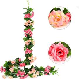 仿真玫瑰花长藤绿叶悬挂玫瑰婚礼桌背景拱形派对卧室客厅篱笆装饰