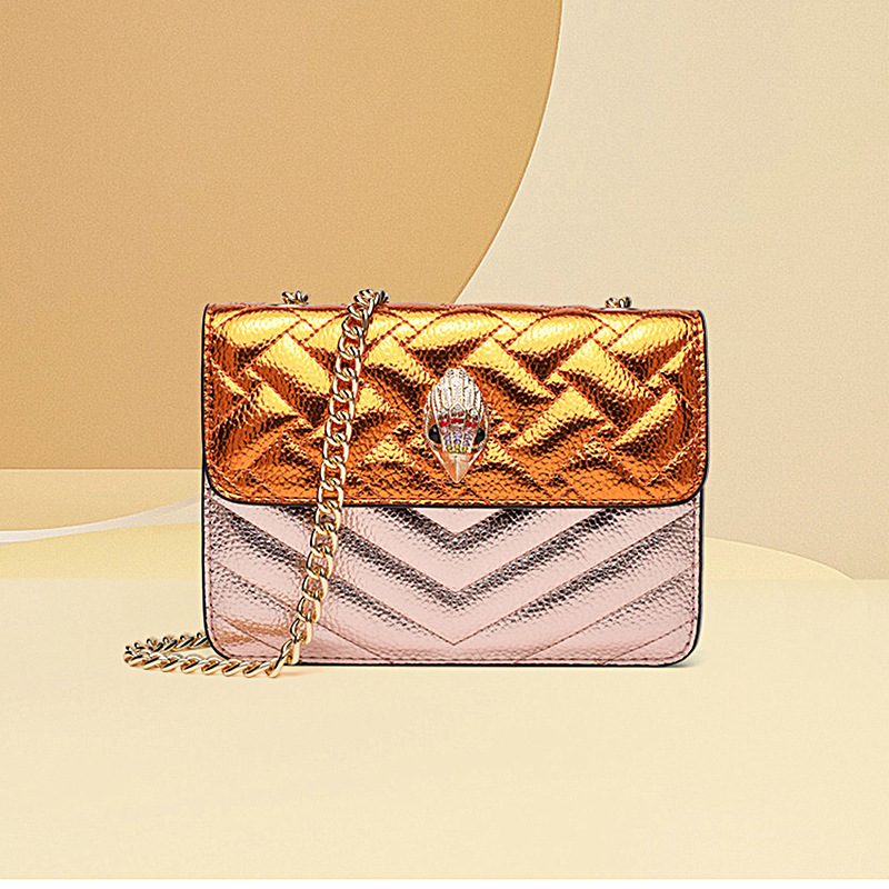 Chain Small Square Bag 2025 Cross-Border Hot-Selling Eagle Head Bag, Personalized Color-Blocking Flap Women's Bag, Single Shoulder Crossbody Bag, Light Luxury