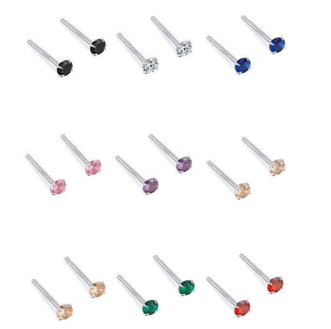 4MM 네 발톱 보라색 드릴 귀걸이