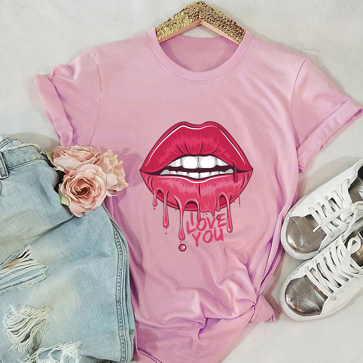 Valentine s Day lip mouth printed t-shirt  NSSN27630