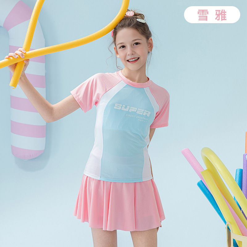 Traje de baño de estilo nuevo de verano para niñas, cuerpo de niños de mediana edad, niña de una pieza conservadora, traje de baño de entrenamiento profesional de ocio deportivo