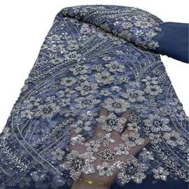 新款重工亮片面料 网布珠管亮片绣 婚纱晚礼服民族装面料工厂直销