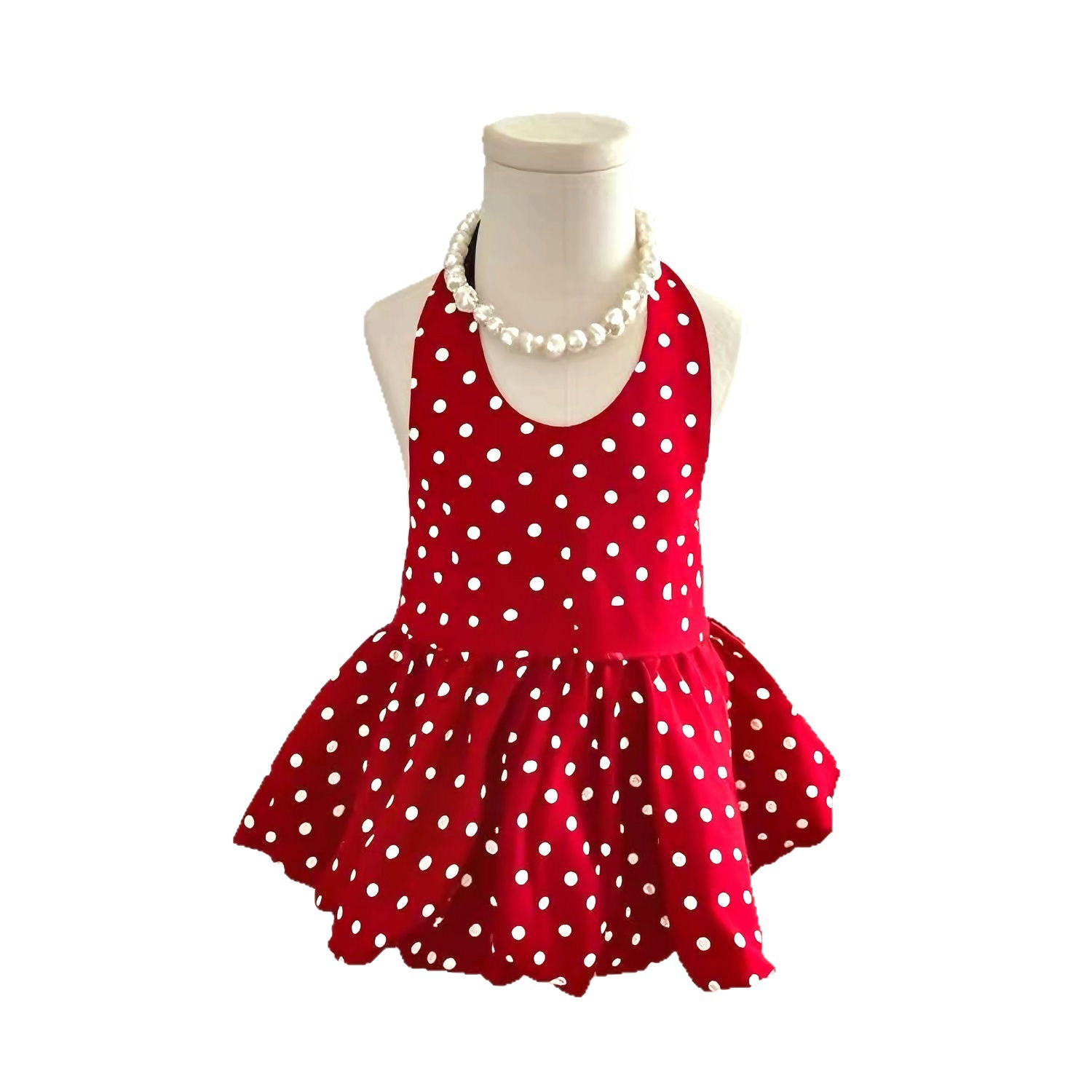 2025 vestido año natal China Red Wave Dot Niños Niñas Verano Chaleco Falda Bebé Vestido de princesa de estilo occidental