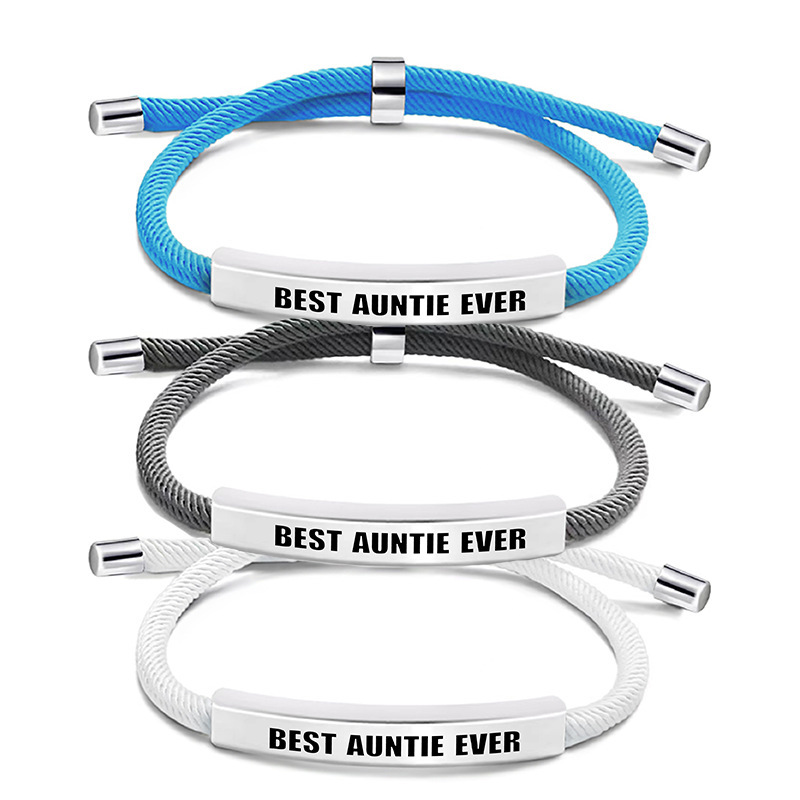 European and American Cross-Border Multi-Color Braided Rope Bracelet, Aunt Commemorative Christmas Gift Engraved Stainless Steel Bracelet