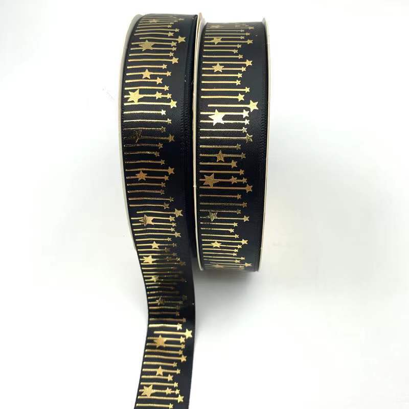 Cinta de meteorito dorado sólido caliente Impresión de estrellas cinta de poliéster bandeja de barra de cinta flor caja de regalo embalaje en stock al por mayor