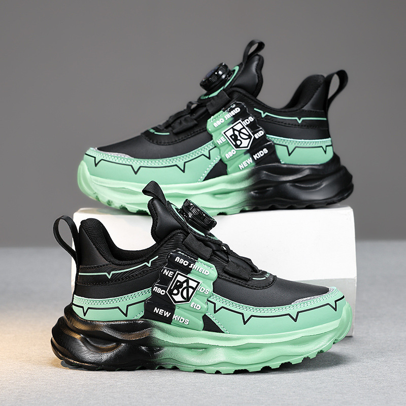 2025 nuevos zapatos de correr para niños botones giratorios zapatos de malla transpirables zapatos deportivos de moda para niños fábrica de cabello recto