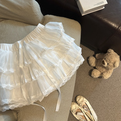 实拍 纯欲风高腰蓬蓬半身裙层层蕾丝边蛋糕短裙女防走光内衬