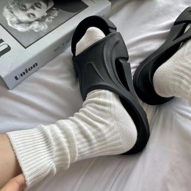 Thick line socks men Yu Wenle same style pure color cotton socks Japanese retro trendy mid-calf length socks pile socks women's stockings