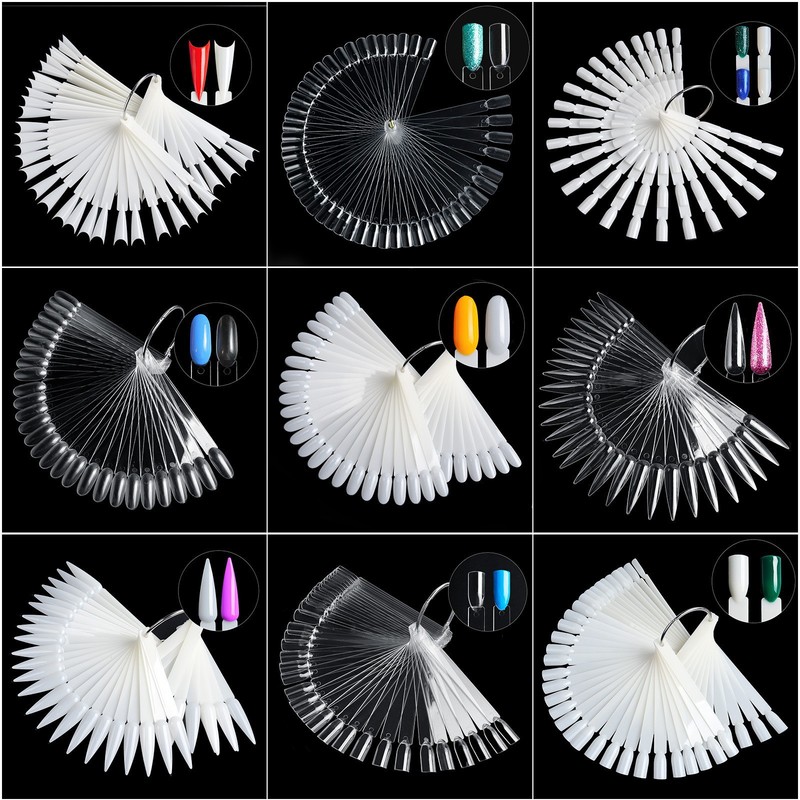 Cross-Border Manicure Tools 50 Pieces Nail Polish Glue Display Color Plate Flat Head Fan-Shaped Pointed Trapezoid Color Card Practice Nail Pieces