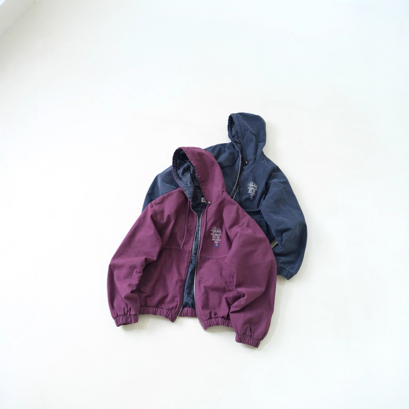 Cross-Border High-Quality Stu Washed Distressed Black 8 Embroidered Logo Jacket Zipper Cotton Casual Loose Jacket Cotton Jacket