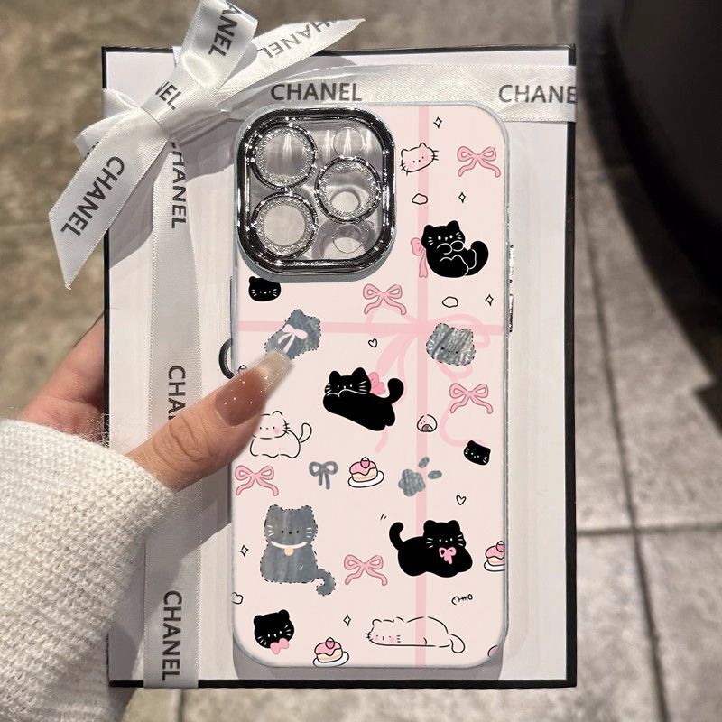Cute Pink Bow Cat Iphone15Promax Apple 16 Mobile Phone Case 14 All-Inclusive 13 Fine Hole Feather Yarn Cute Pink Bow Cat Iphone15Promax Apple 16 Mobile Phone Case 14 All-Inclusive 13 Fine Hole Feather Yarn