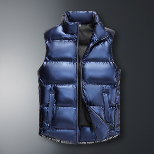 Men's 2024 Winter down Cotton Vest Men's Casual Jacket Youth Shiny Large Size Top Black