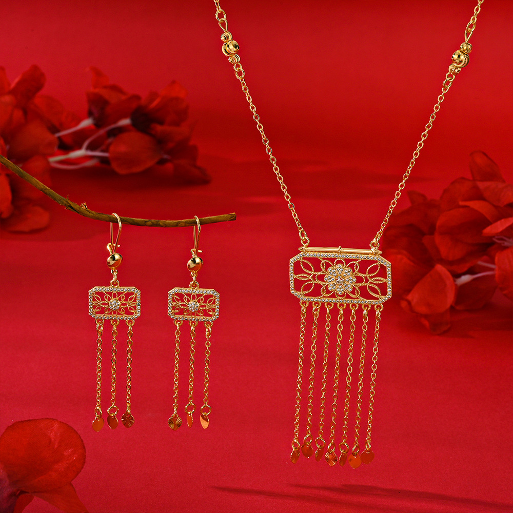 Transfronterizo popular en el Medio Oriente hermosamente hecha pendientes collares juegos de joyas pendientes de diamantes colgantes de dos piezas juegos de joyas mujeres