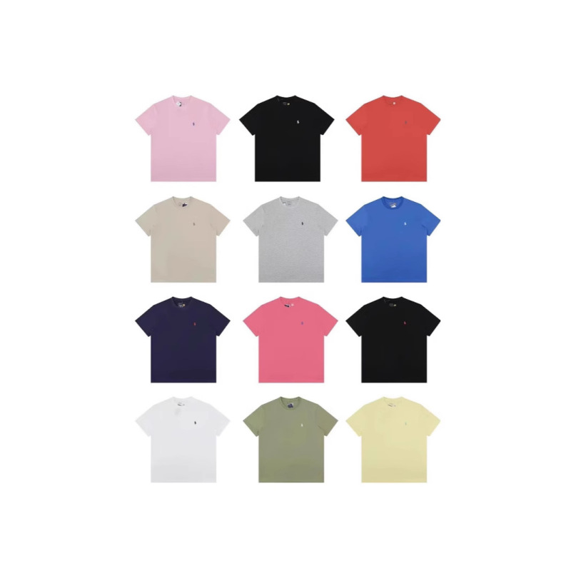 In-Stock Qr Code Pony Rl Pure Cotton Embroidered Short-Sleeve One-Piece Drop Shipping Unisex Couple Loose Half-Sleeve T-Shirt