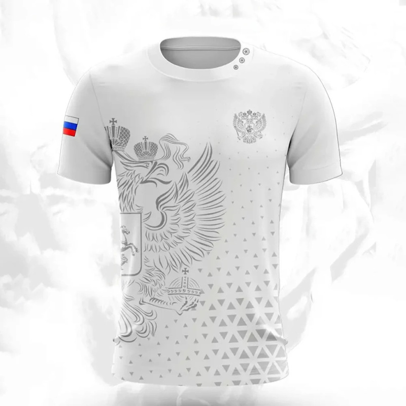 クロスボーダー夏メンズ Tシャツカジュアルルーズロシア国旗プリント通気性半袖紳士服ストリート|undefined
