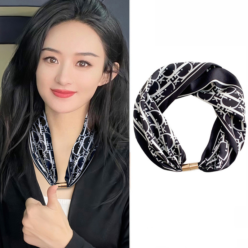 韓国風磁気バックルスカーフ、ファッショナブルで多用途な女性用小さなスカーフ、春と秋の装飾鎖骨チェーン、新しいスカーフリボン|undefined