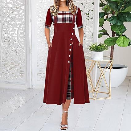 New Cross-border Women's Long Dress, Amazon Round Neck Medium Sleeve Elegant New Fashion Long Dress