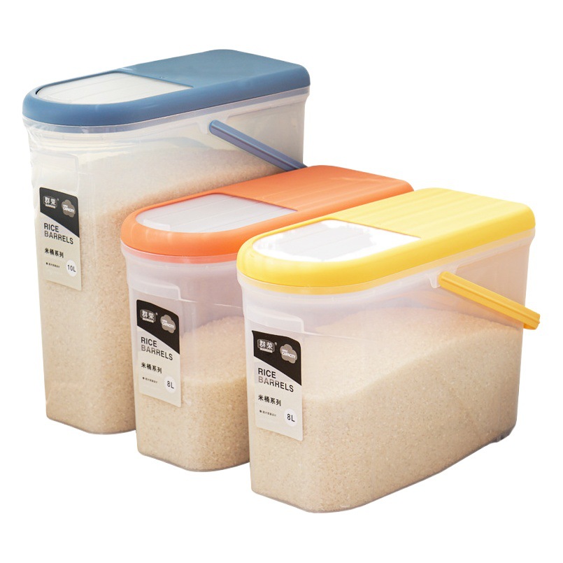 Household plastic sealed rice bucket kitchen 20kg transparent rice storage tank flour grain storage box moisture-proof insect-proof