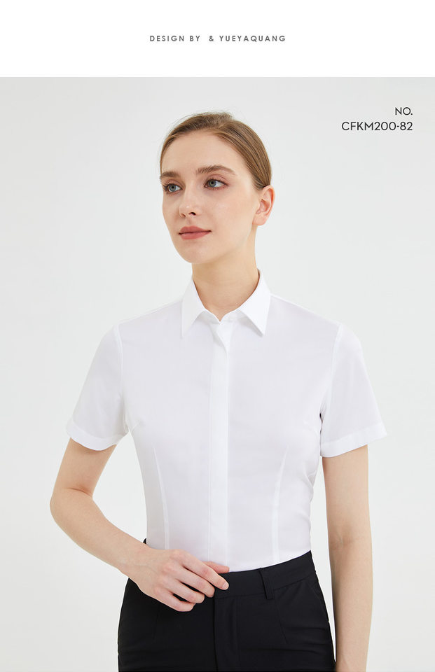 Áo sơ mi nữ ngắn tay cổ vuông cotton cao cấp chống nhăn dáng ôm — Màu xanh nhạt ngắn tay-cổ vuông-satin, Trắng-ngắn tay-cổ vuông-satin chi tiết 22