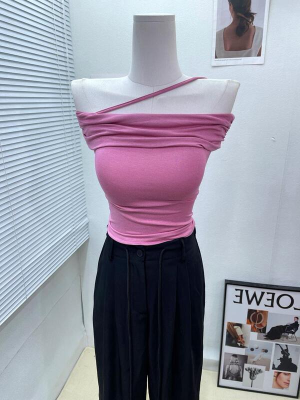 Big sister pure desire to Sully! Temperament Off-shoulder T-shirt Top Women's Tight Sexy Chest Neck T-shirt