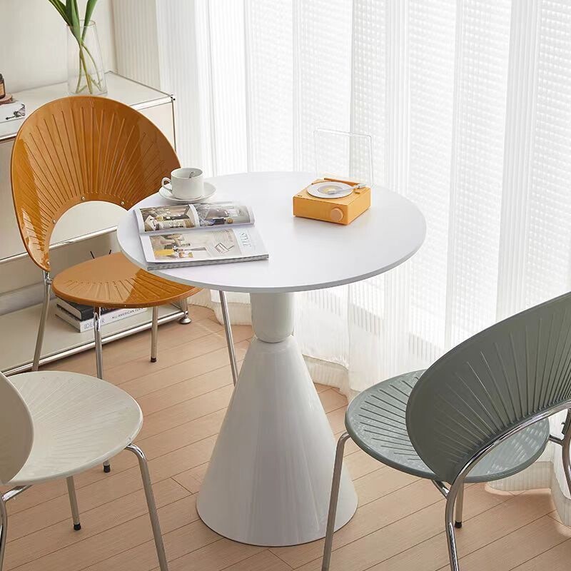 Small Round Table for Guests, Home Balcony Coffee Table, Cream-Style Small Apartment Slate Dining Table Set, Casual Meeting Simple Table Small Round Table for Guests, Home Balcony Coffee Table, Cream-Style Small Apartment Slate Dining Table Set, Casual Meeting Simple Table