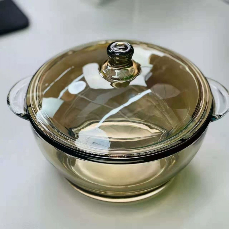 Пакет чая 1L с крышкой, двойные ручки, боросиликатное стеклянное блюдо для лапши с высоким содержанием бора от