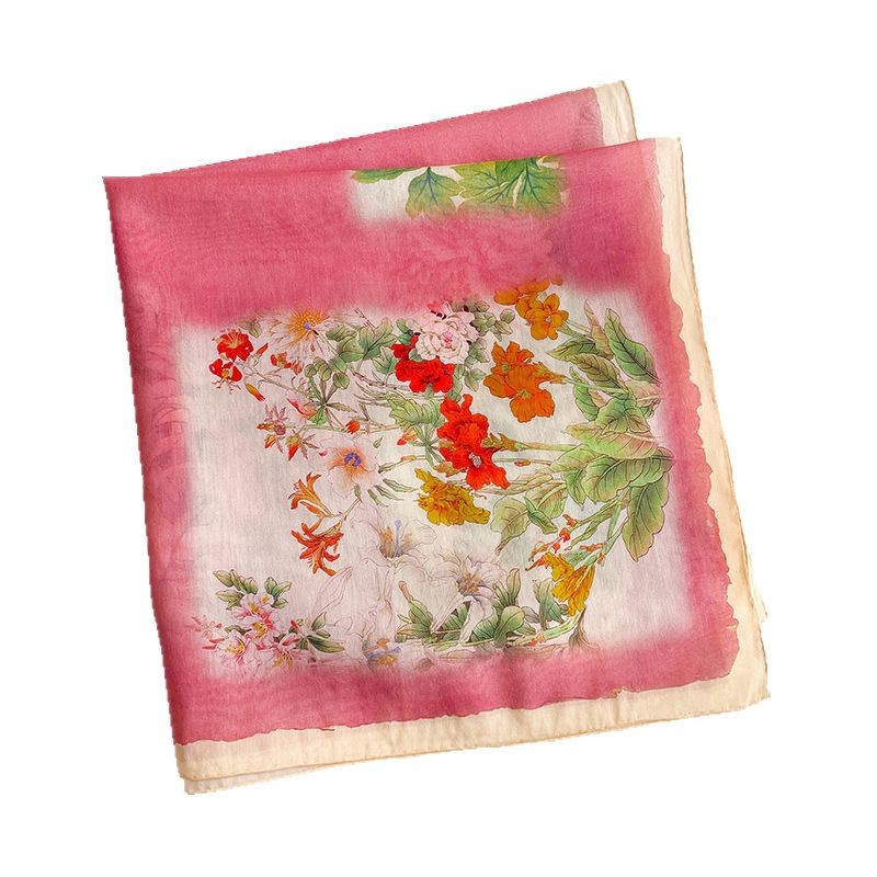 Premium Mulberry Silk Cotton Blend Scarf For Women - Spring Lightweight Artistic Silk Blend Shawl Wrap - Thumbnail 5