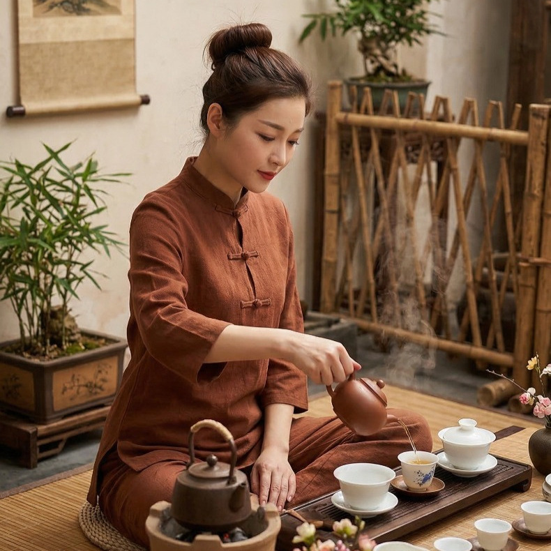 Cotton and Linen Meditation Clothing Set for Women, New Spring and Autumn Style, Loose-Fitting Layperson Clothing for Meditation, Yoga, Tea Art, and Tai Chi, Plus Size