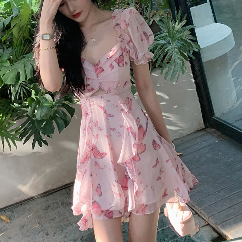 Big Sale Model in Stock Summer Vacation Sweet Island Guide/Butterfly Print Summer Dress Multiple Non-Returnable Big Sale Model in Stock Summer Vacation Sweet Island Guide/Butterfly Print Summer Dress Multiple Non-Returnable