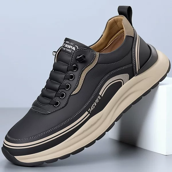 Men's Leather Shoes Foreign Trade Wholesale Thick-Soled Lightweight Comfortable Breathable Casual Sneakers Leather Waterproof Simple Slip-On Men's Shoes