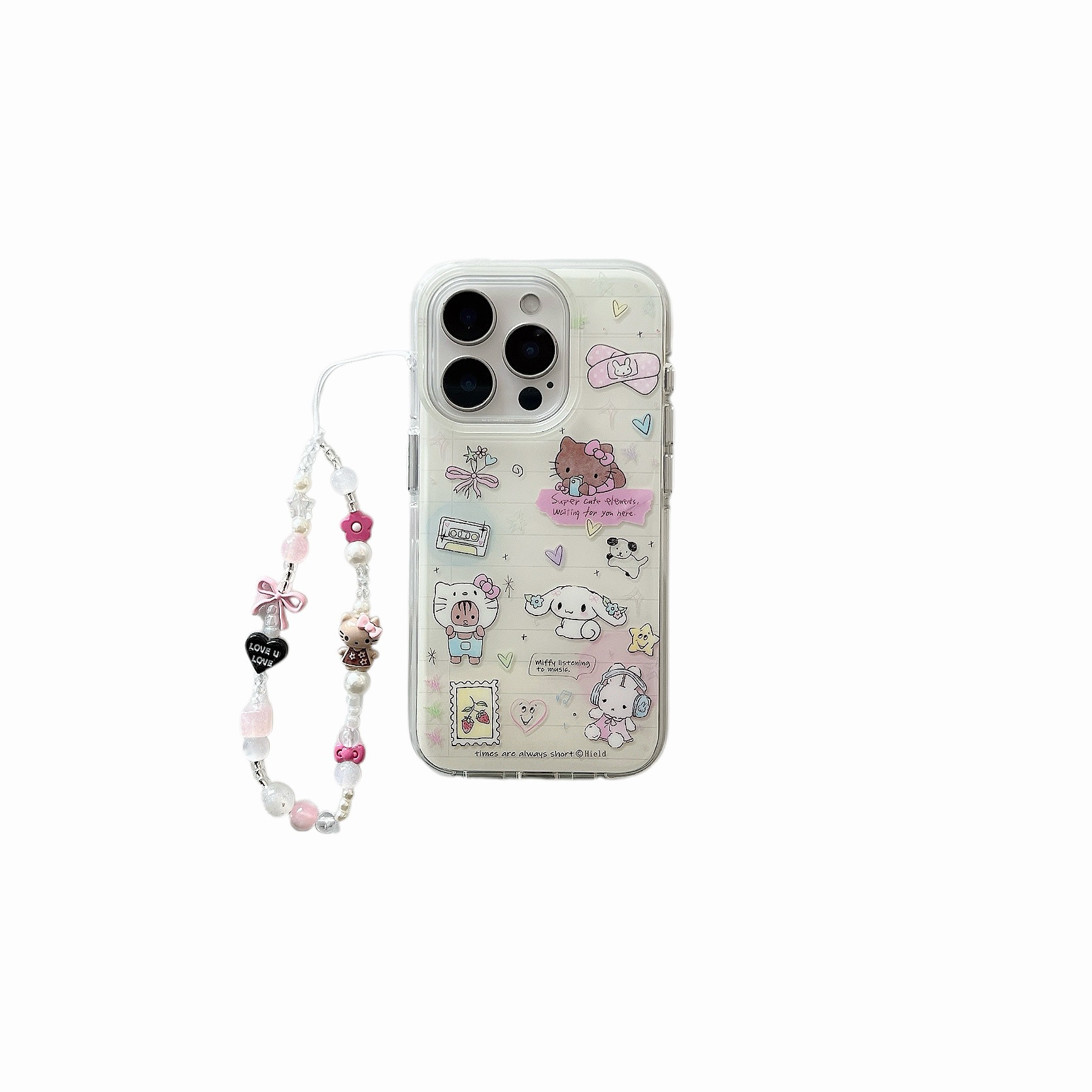Corazón de niña de nicho de dibujos animados para Apple 15PorMax funda para teléfono móvil 16Pro verano cuero negro KT gato 14/13 mujer