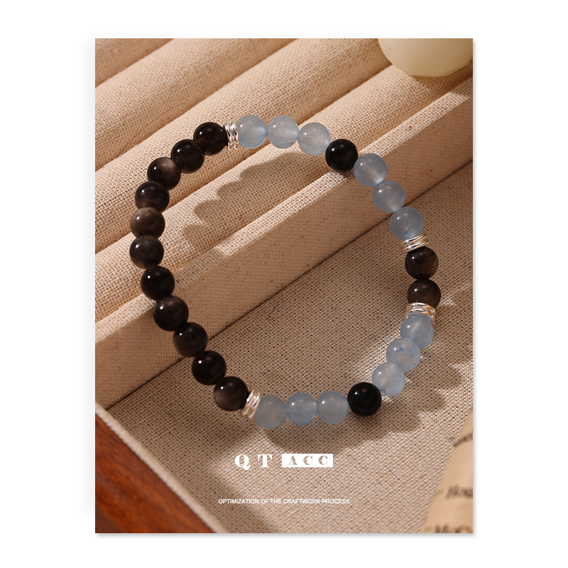 Nuevo estilo chino de vacaciones al mar primavera y verano pequeña fresca imitación de anabavia obsidiana piedra natural pulsera de cuentas pulsera mujer