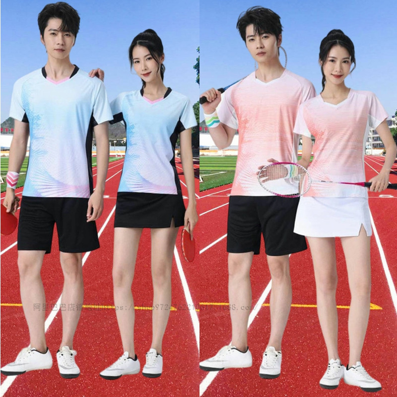 New Badminton Suit Short-Sleeved Quick-Drying Breathable Men's and Women's T-Shirt Competition Printed Table Tennis Suit Volleyball Jersey Skirt