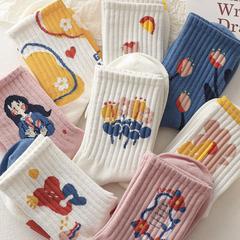 襪子女中筒秋冬款學院風百搭塗鴉高顏值日系學生白色運動襪潮批發