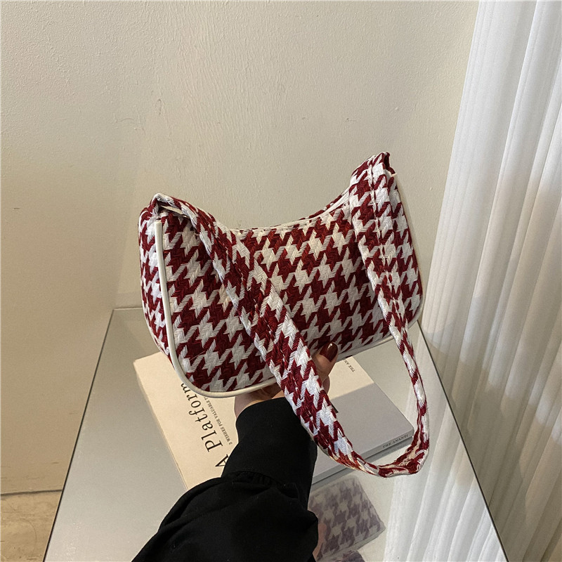 Women's Small Canvas Houndstooth Fashion Square Zipper Underarm Bag display picture 6