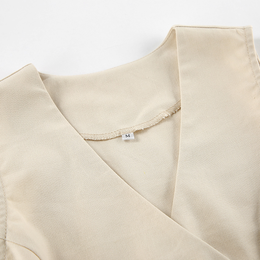 Women's Clothing commuting apricot cotton and linen vest vest wide leg pants two piece suit female 2024 summer deconstruction design suit_voghion.com